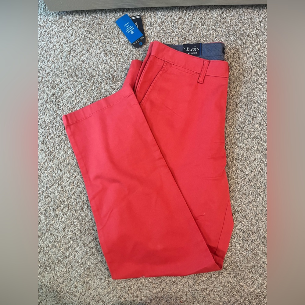 Nautica Men's Clipper Pant 32x32 Nautica Flex Stretch sailor Red NWT NEW